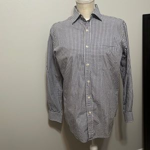 Mens checked designer shirt. Blue/black on white. Washes well. 100% quality cott